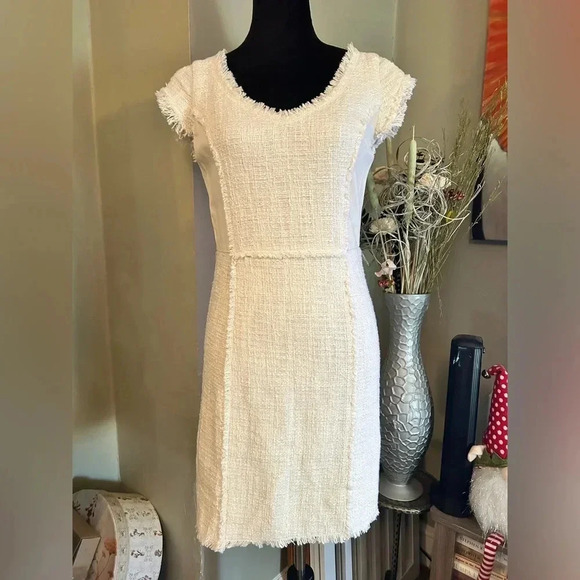 Rebecca Taylor tweed/lambs leather fringe mini dress sz 4 006 - Picture 1 of 6